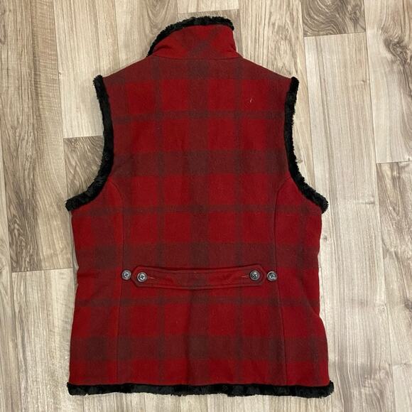 Woolrich Women's S "Ruby Red' Buffalo Plaid Wool Blend Plush Lined Full Zip Vest - Picture 2 of 6